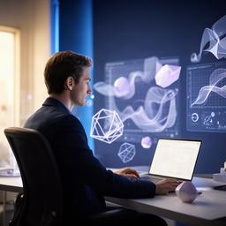 Especialista en inteligencia artificial trabajando con datos financieros en un estudio